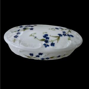 LIMOGES BERNARDAUD MYOSOTIS PORCELAIN TRINKET BOX w/ LID FORGET ME NOT FLOWERS